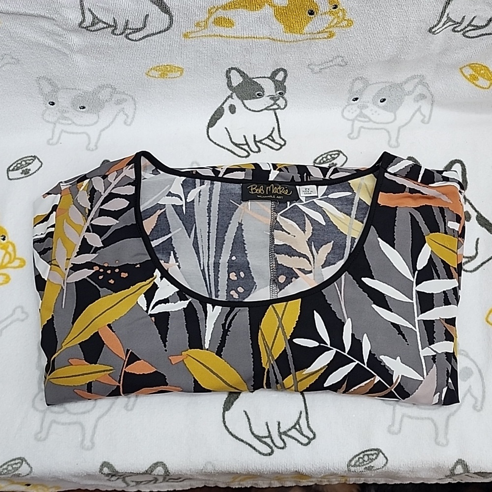 Bob Mackie Tropical Print Dress With Bell Sleeves Size 2XL